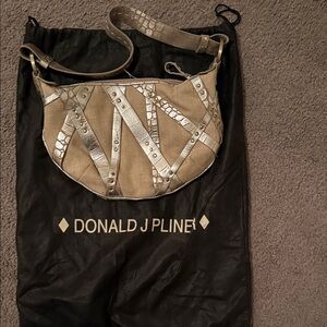 Donald J. Pliner Beige and Silver Studded Messenger Crossbody